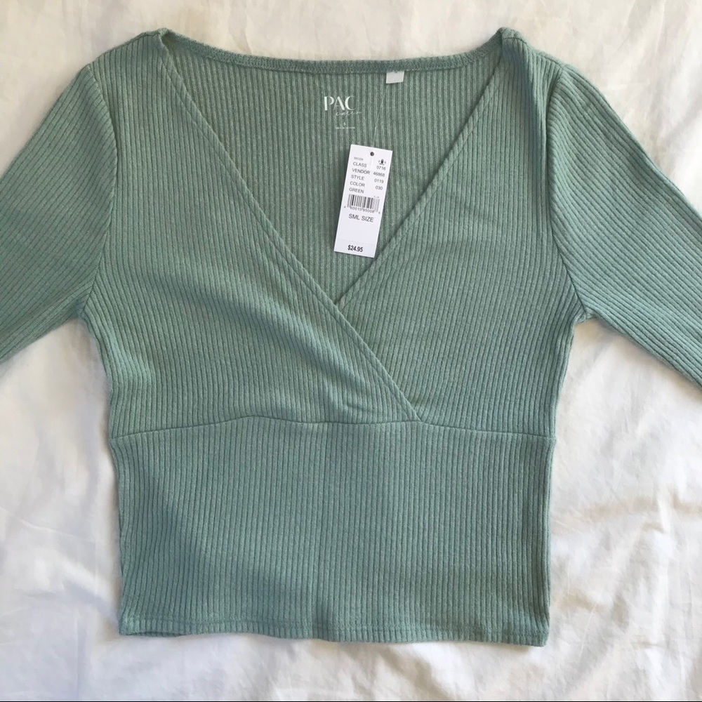 Mint Blue Ribbed Wrap Shirt
